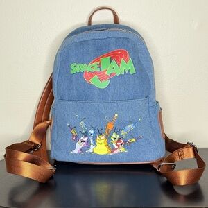 Cakeworthy Space Jam Denim Backpack with Cartoon Characters